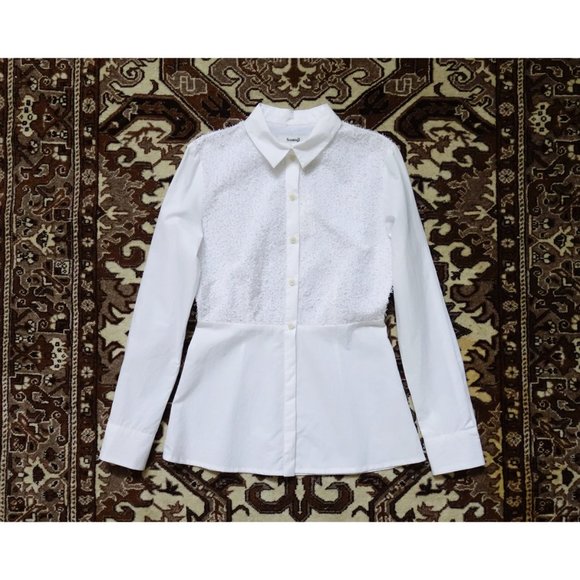 Samuji White Cotty Long Sleeve BD Top 34 2 NWT - Picture 3 of 11